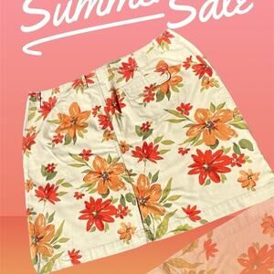 Eddie Bauer stretch skirt, tan shades of orange floral women's size 16